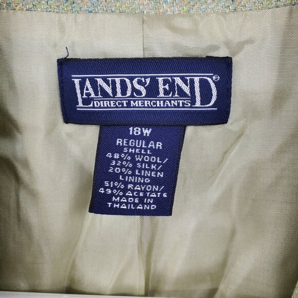 Lands' End Wool, Silk, Linen Blend Green Single Button Blazer Suit Jacket 18W - Picture 2 of 10